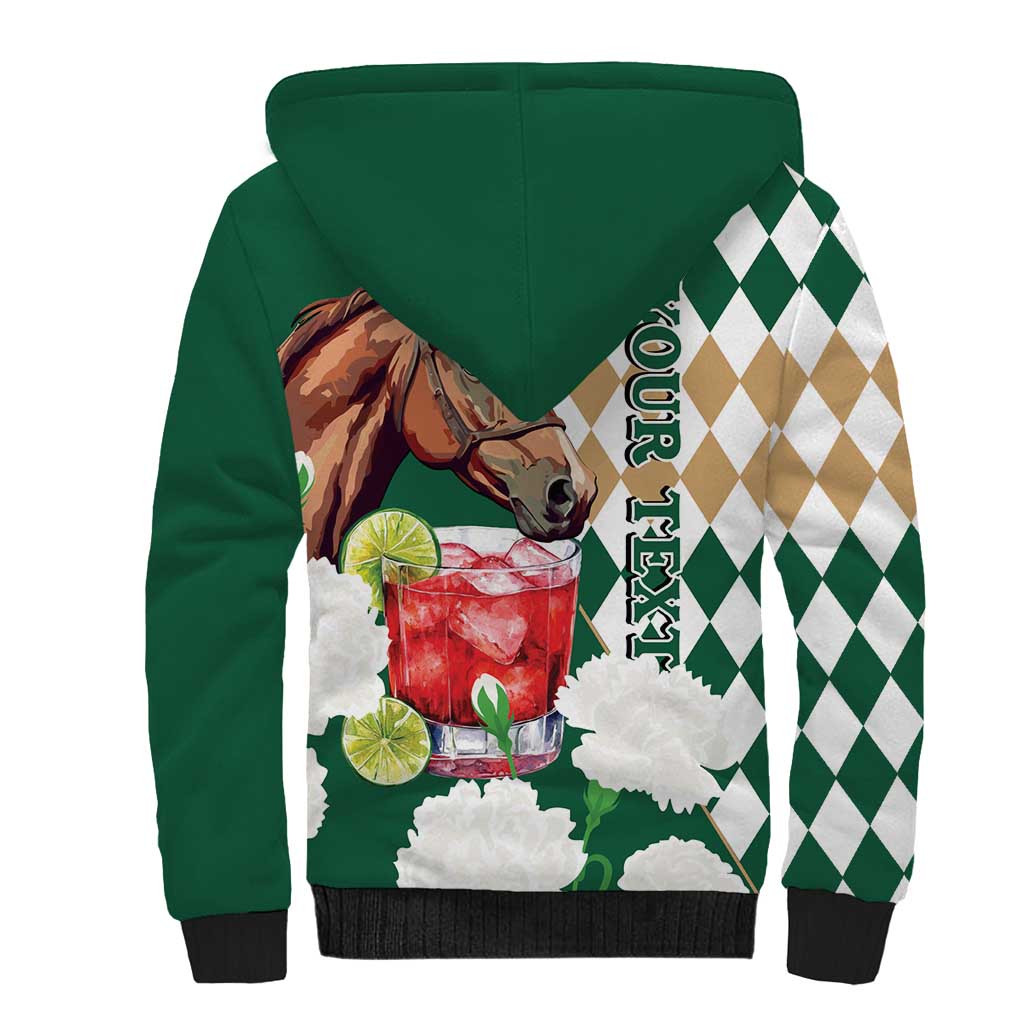 Personalized Belmont Horse Racing Sherpa Hoodie Jewel Cocktail With White Carnations