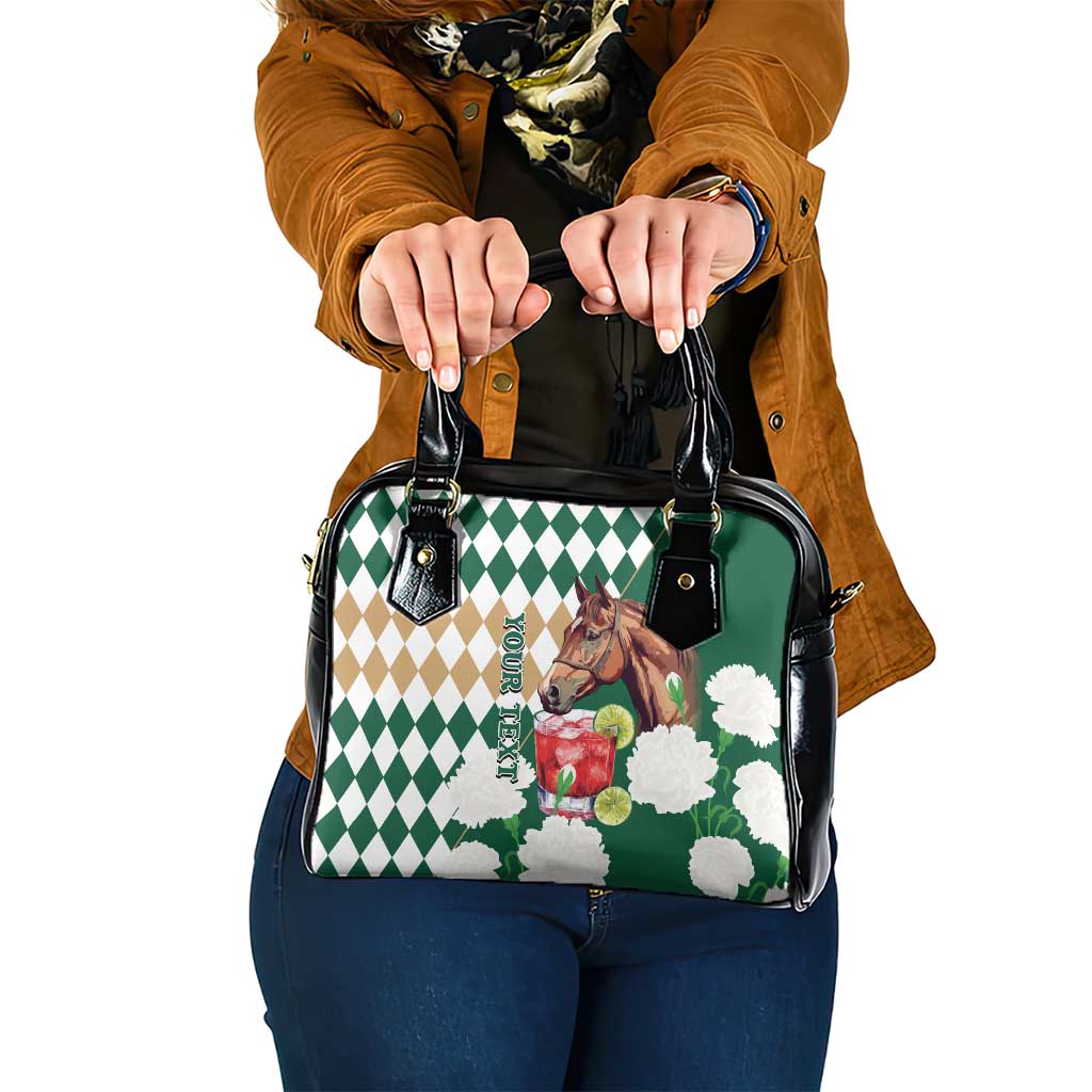 Personalized Belmont Horse Racing Shoulder Handbag Jewel Cocktail With White Carnations