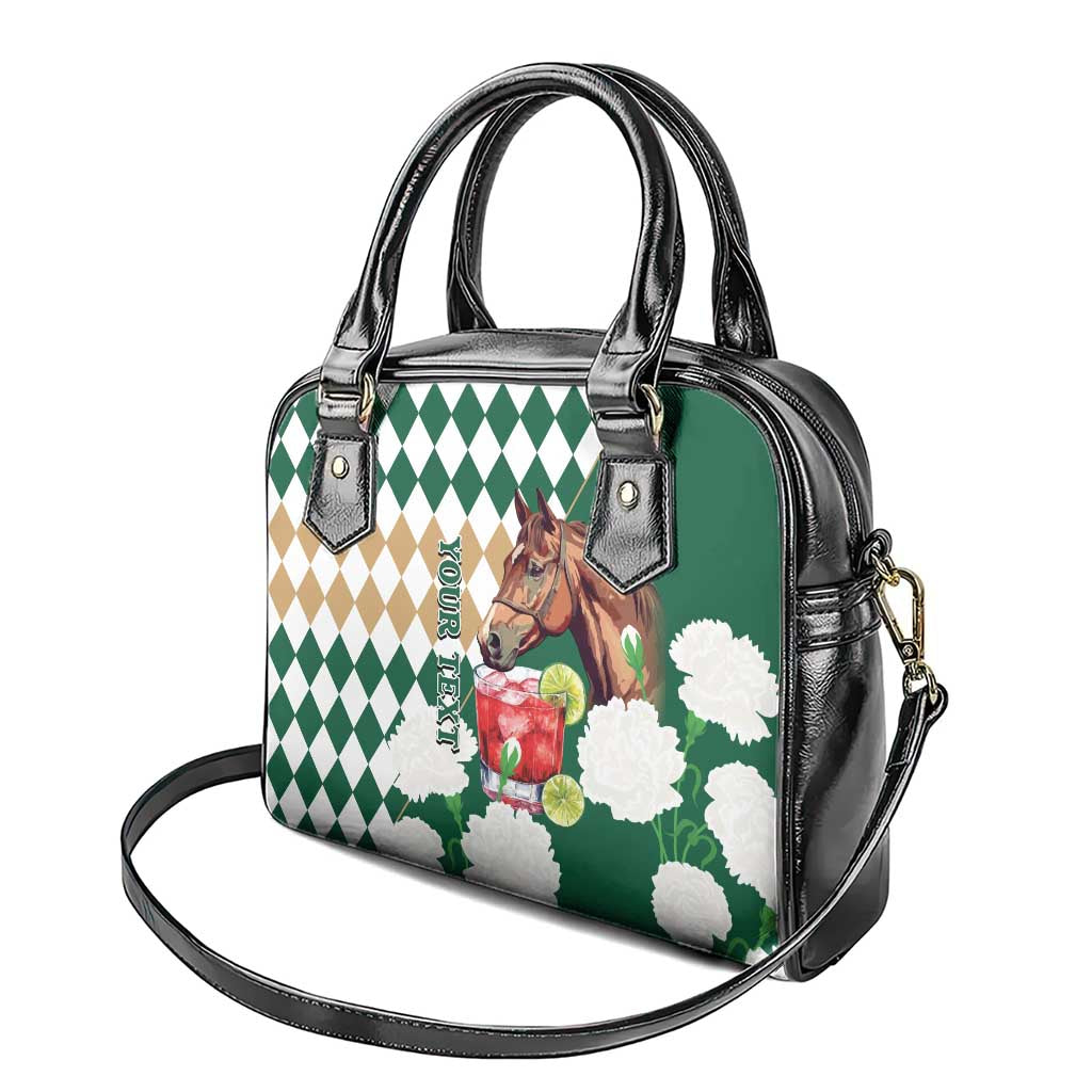 Personalized Belmont Horse Racing Shoulder Handbag Jewel Cocktail With White Carnations