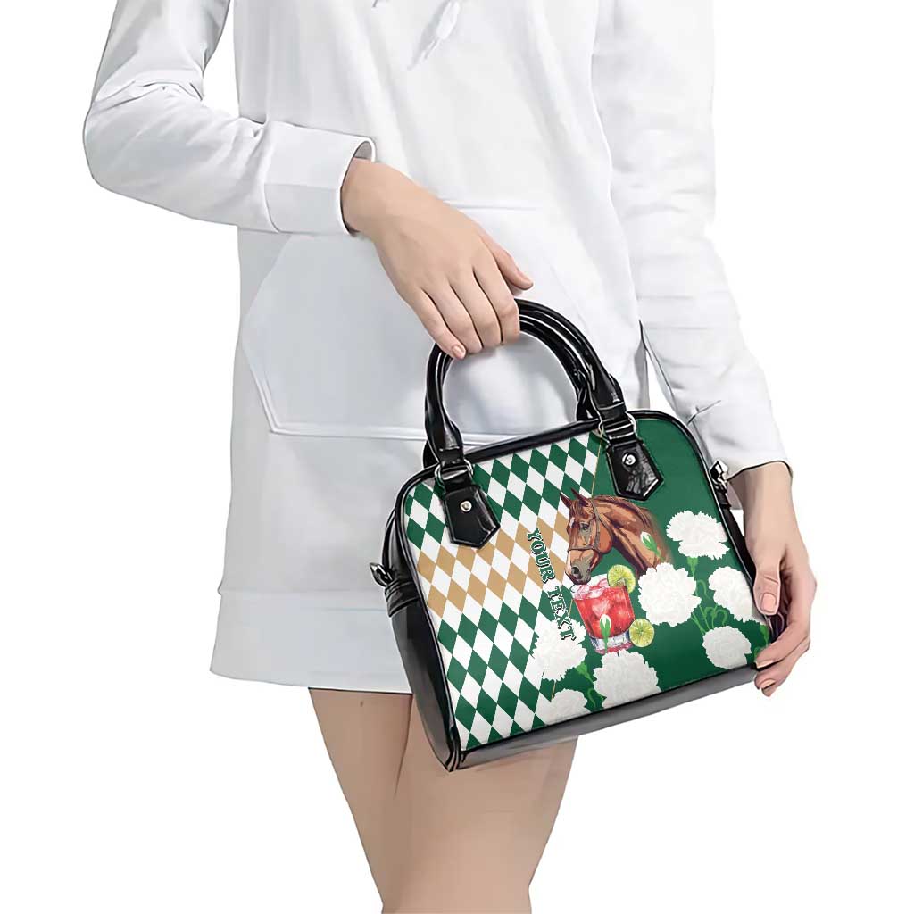 Personalized Belmont Horse Racing Shoulder Handbag Jewel Cocktail With White Carnations