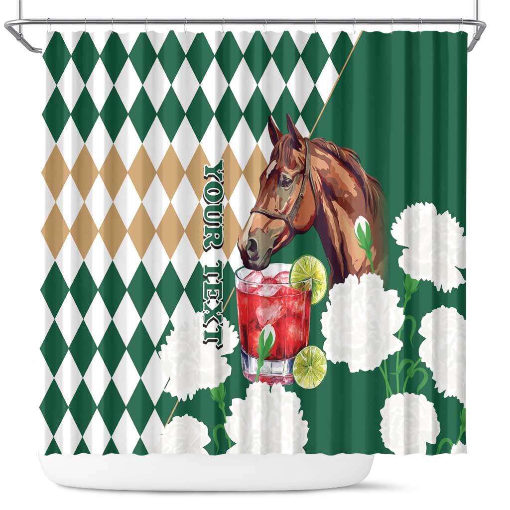 Personalized Belmont Horse Racing Shower Curtain Jewel Cocktail With White Carnations