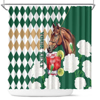 Personalized Belmont Horse Racing Shower Curtain Jewel Cocktail With White Carnations
