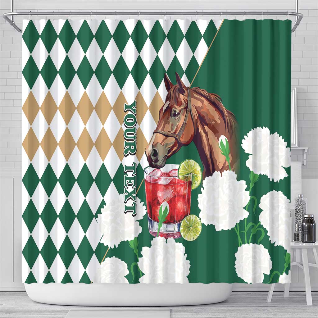 Personalized Belmont Horse Racing Shower Curtain Jewel Cocktail With White Carnations