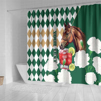 Personalized Belmont Horse Racing Shower Curtain Jewel Cocktail With White Carnations