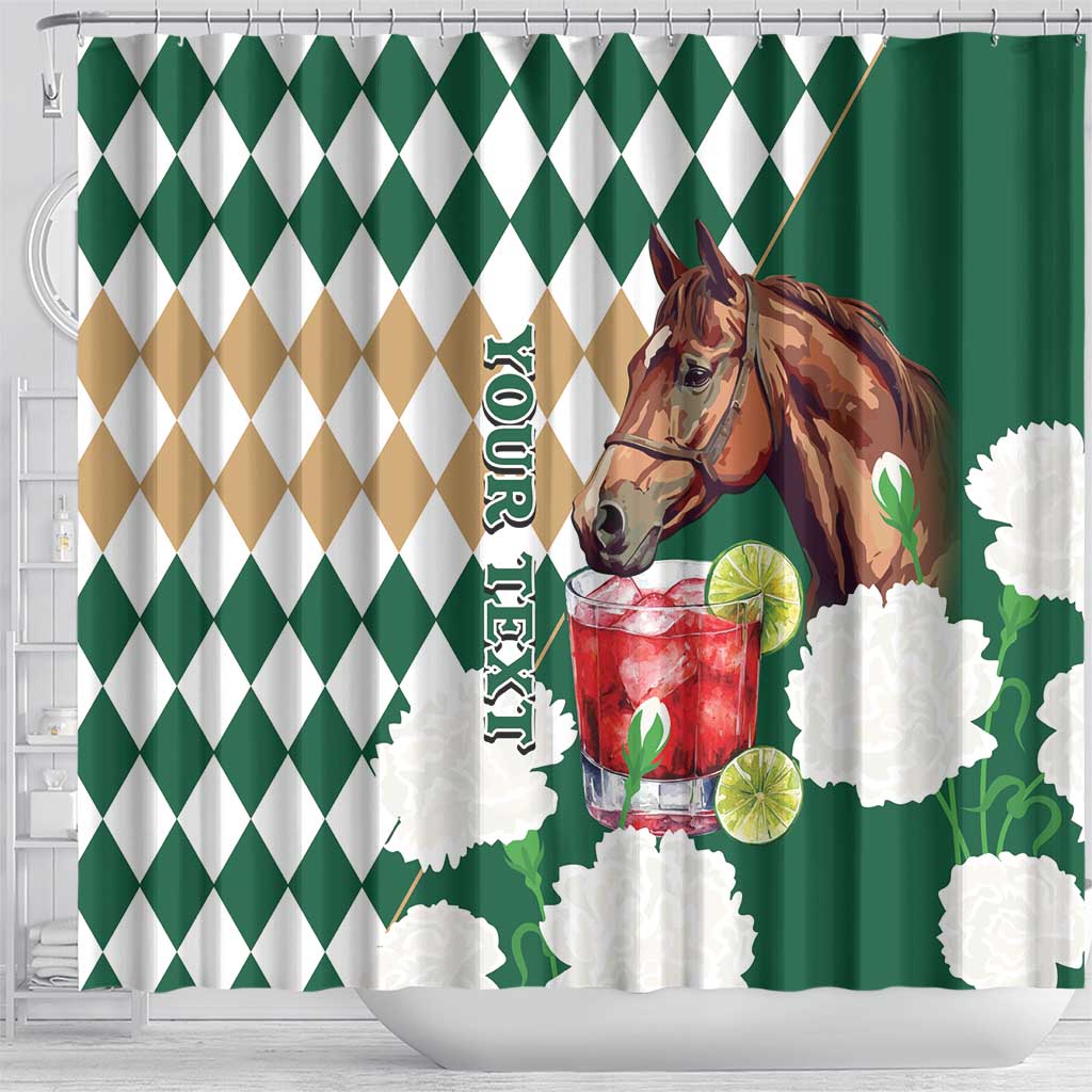 Personalized Belmont Horse Racing Shower Curtain Jewel Cocktail With White Carnations