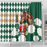 Personalized Belmont Horse Racing Shower Curtain Jewel Cocktail With White Carnations