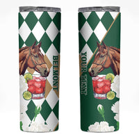 Personalized Belmont Horse Racing Skinny Tumbler Jewel Cocktail With White Carnations