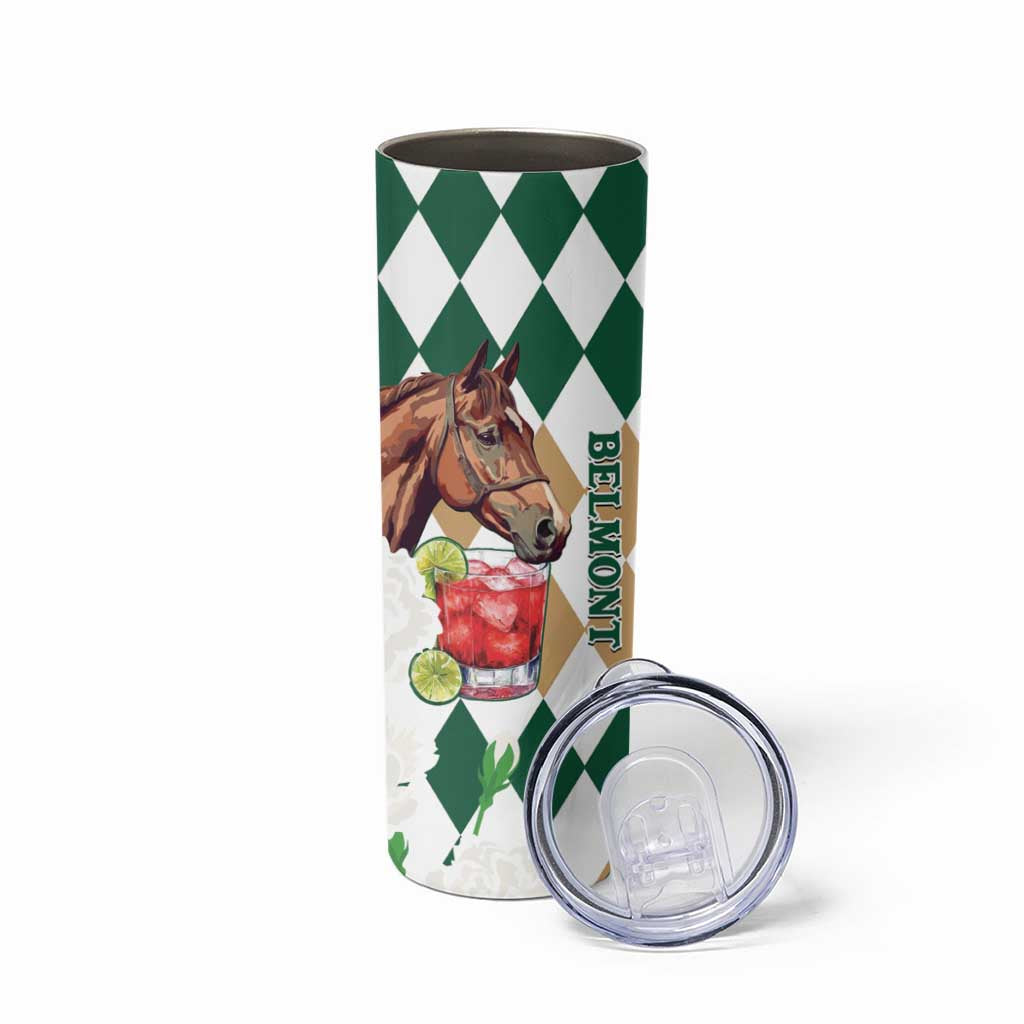 Personalized Belmont Horse Racing Skinny Tumbler Jewel Cocktail With White Carnations