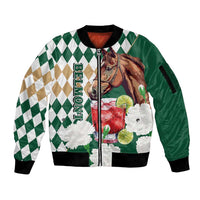 Personalized Belmont Horse Racing Sleeve Zip Bomber Jacket Jewel Cocktail With White Carnations