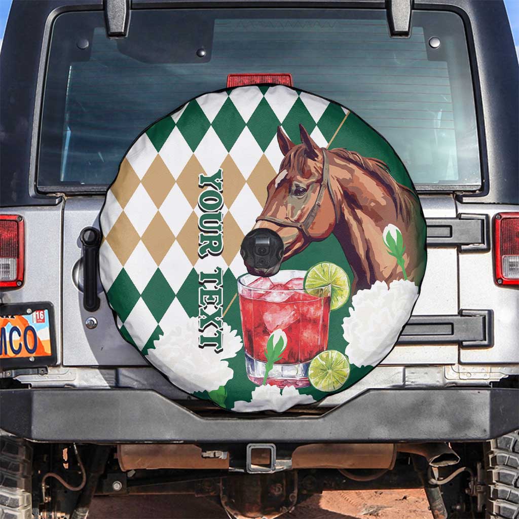 Personalized Belmont Horse Racing Spare Tire Cover Jewel Cocktail With White Carnations