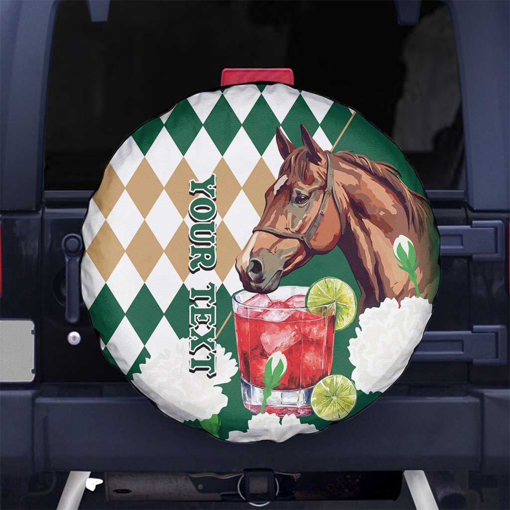 Personalized Belmont Horse Racing Spare Tire Cover Jewel Cocktail With White Carnations