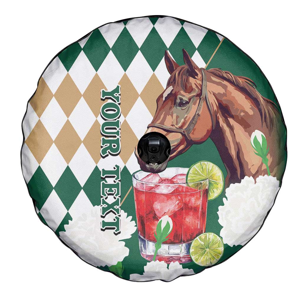 Personalized Belmont Horse Racing Spare Tire Cover Jewel Cocktail With White Carnations