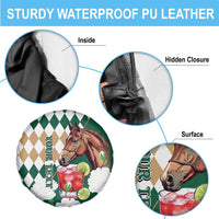 Personalized Belmont Horse Racing Spare Tire Cover Jewel Cocktail With White Carnations