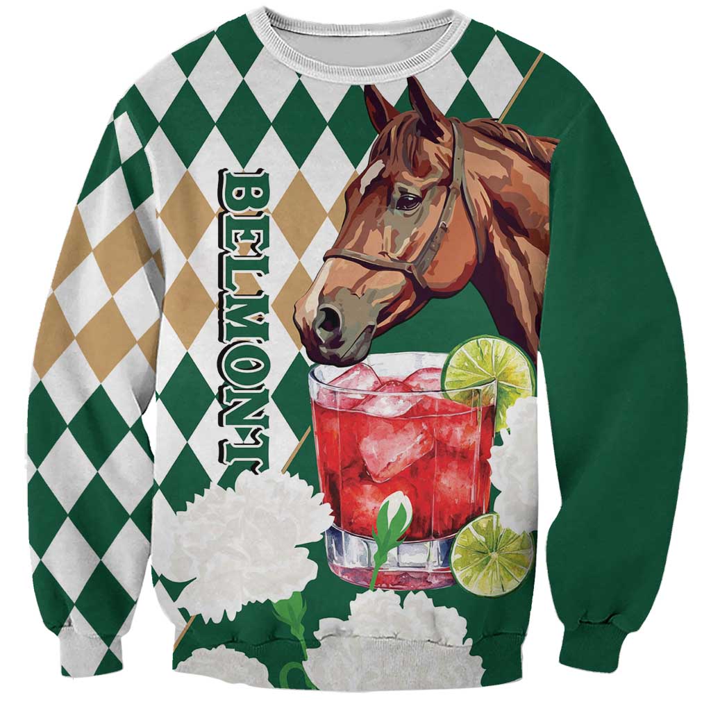 Personalized Belmont Horse Racing Sweatshirt Jewel Cocktail With White Carnations