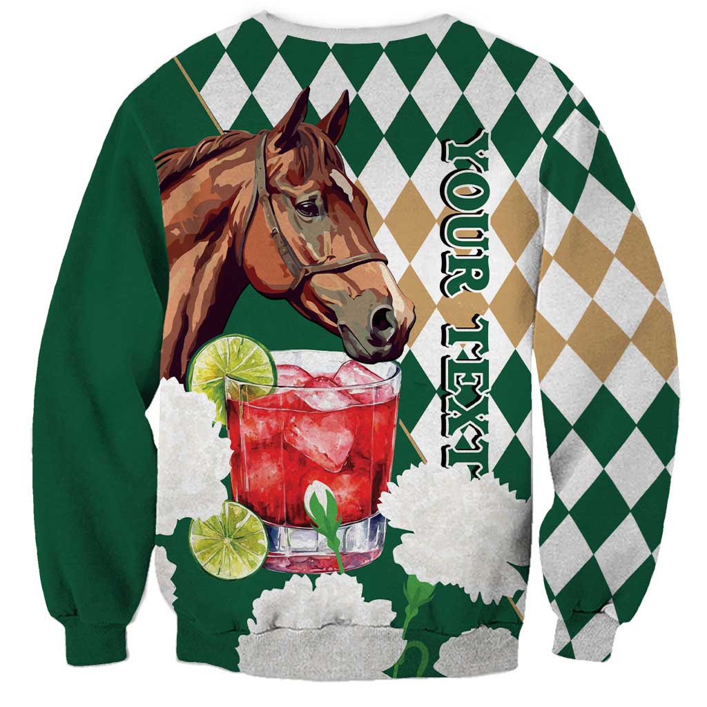 Personalized Belmont Horse Racing Sweatshirt Jewel Cocktail With White Carnations