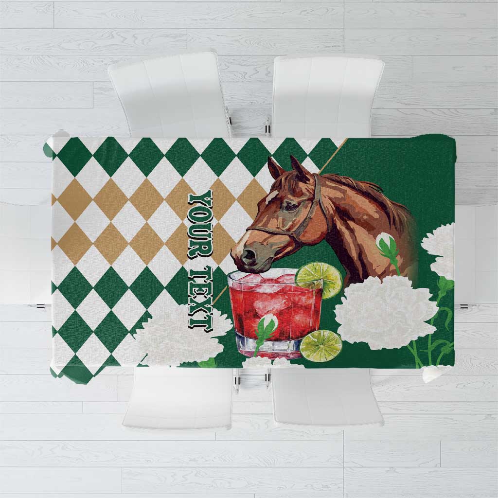 Personalized Belmont Horse Racing Tablecloth Jewel Cocktail With White Carnations