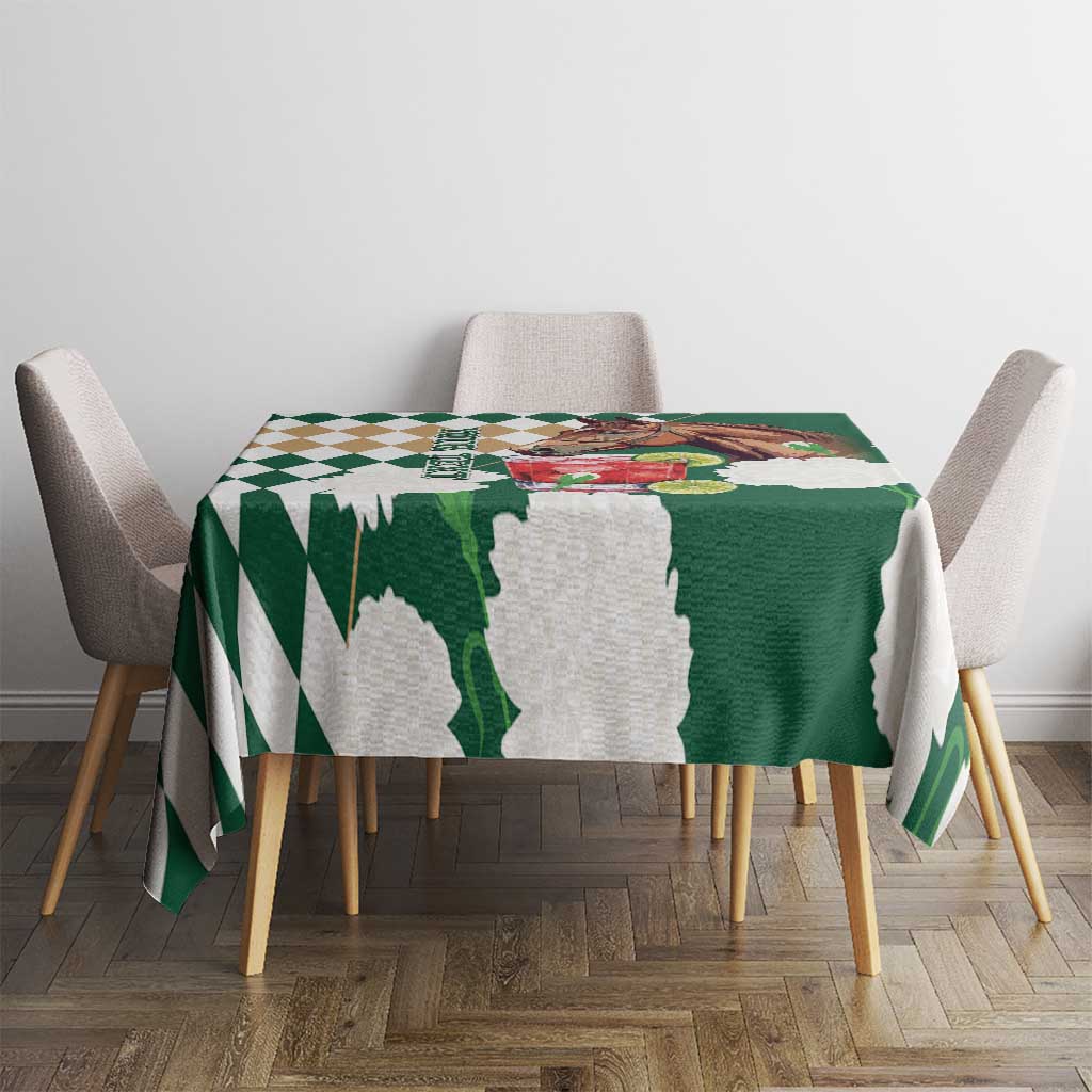 Personalized Belmont Horse Racing Tablecloth Jewel Cocktail With White Carnations