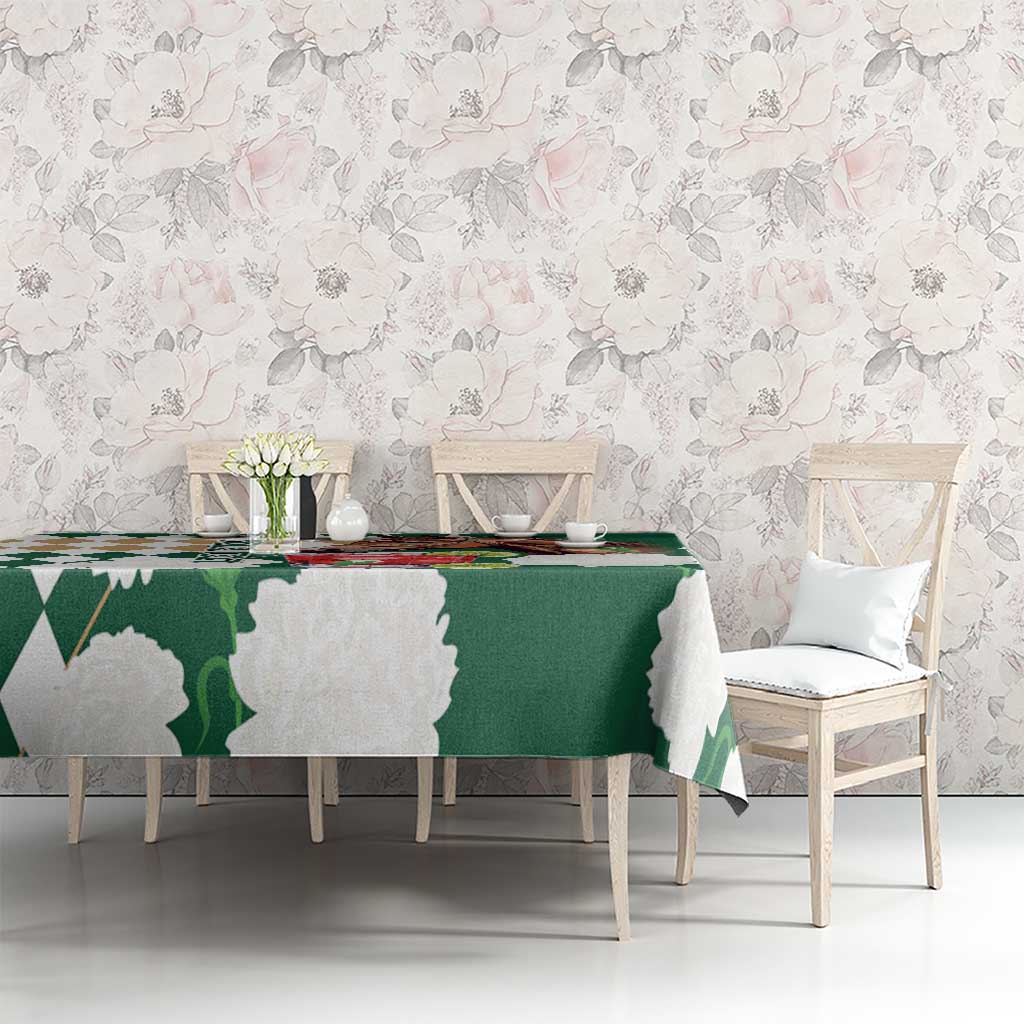 Personalized Belmont Horse Racing Tablecloth Jewel Cocktail With White Carnations