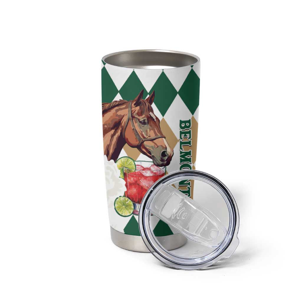 Personalized Belmont Horse Racing Tumbler Cup Jewel Cocktail With White Carnations