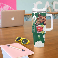 Personalized Belmont Horse Racing Tumbler With Handle Jewel Cocktail With White Carnations
