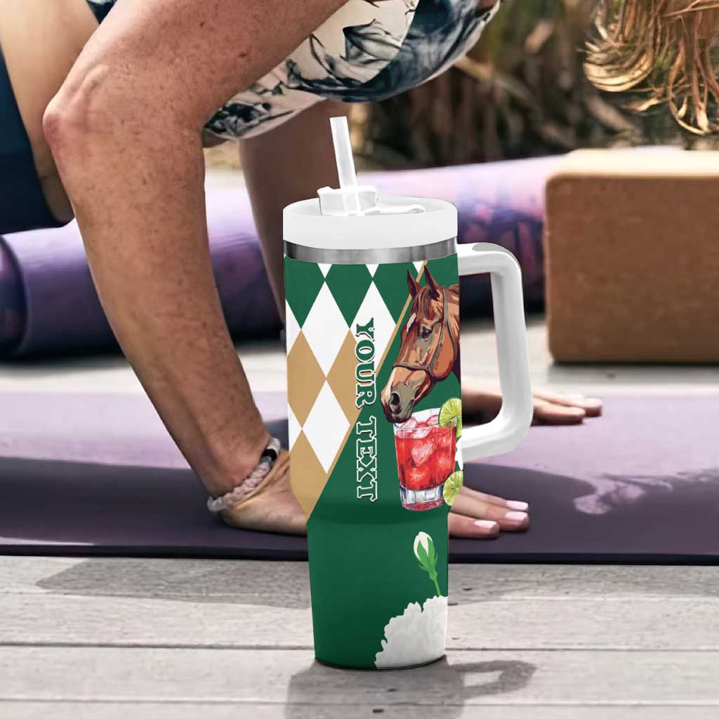 Personalized Belmont Horse Racing Tumbler With Handle Jewel Cocktail With White Carnations