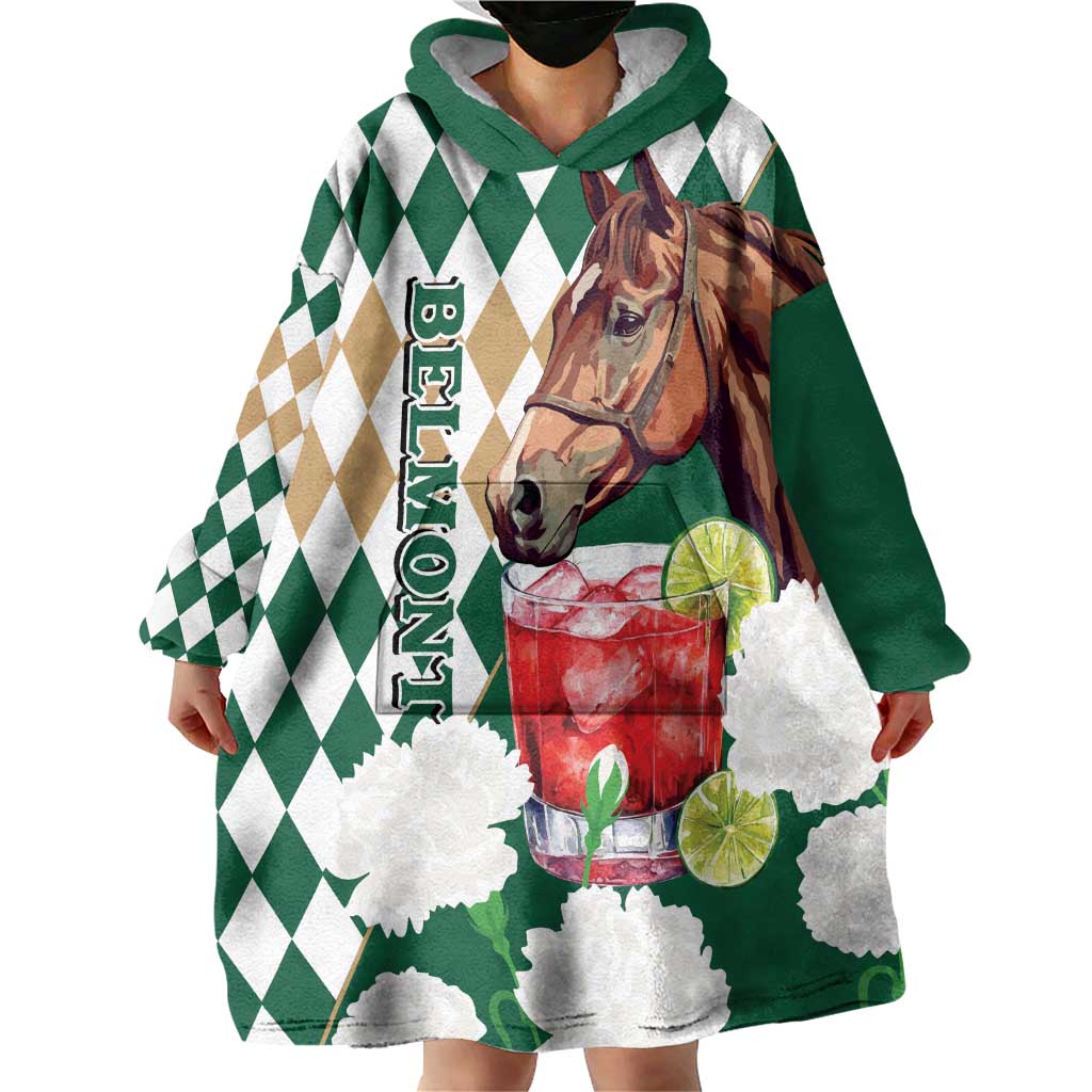 Personalized Belmont Horse Racing Wearable Blanket Hoodie Jewel Cocktail With White Carnations
