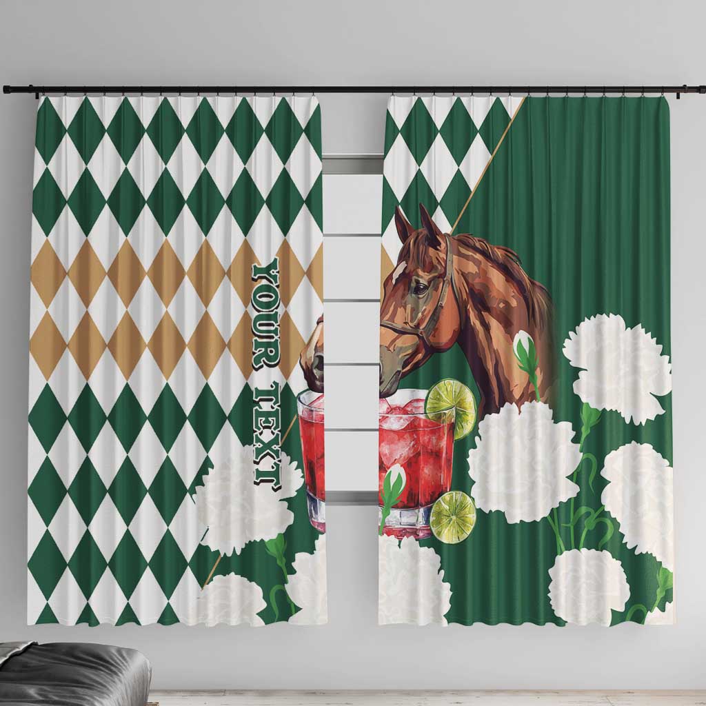 Personalized Belmont Horse Racing Window Curtain Jewel Cocktail With White Carnations