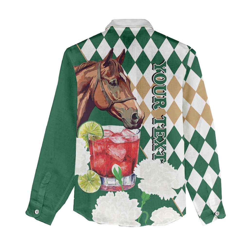 Personalized Belmont Horse Racing Women Casual Shirt Jewel Cocktail With White Carnations