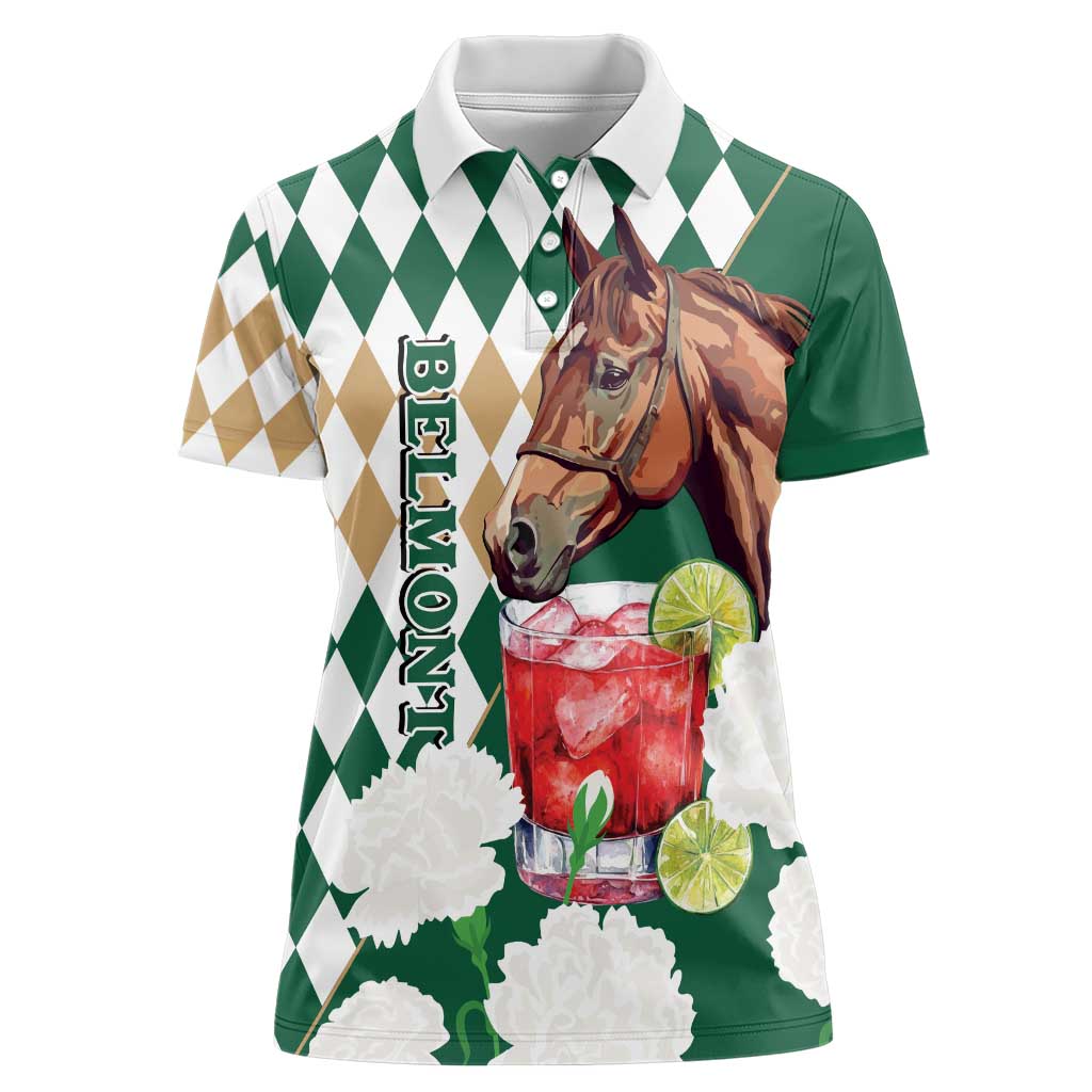 Personalized Belmont Horse Racing Women Polo Shirt Jewel Cocktail With White Carnations