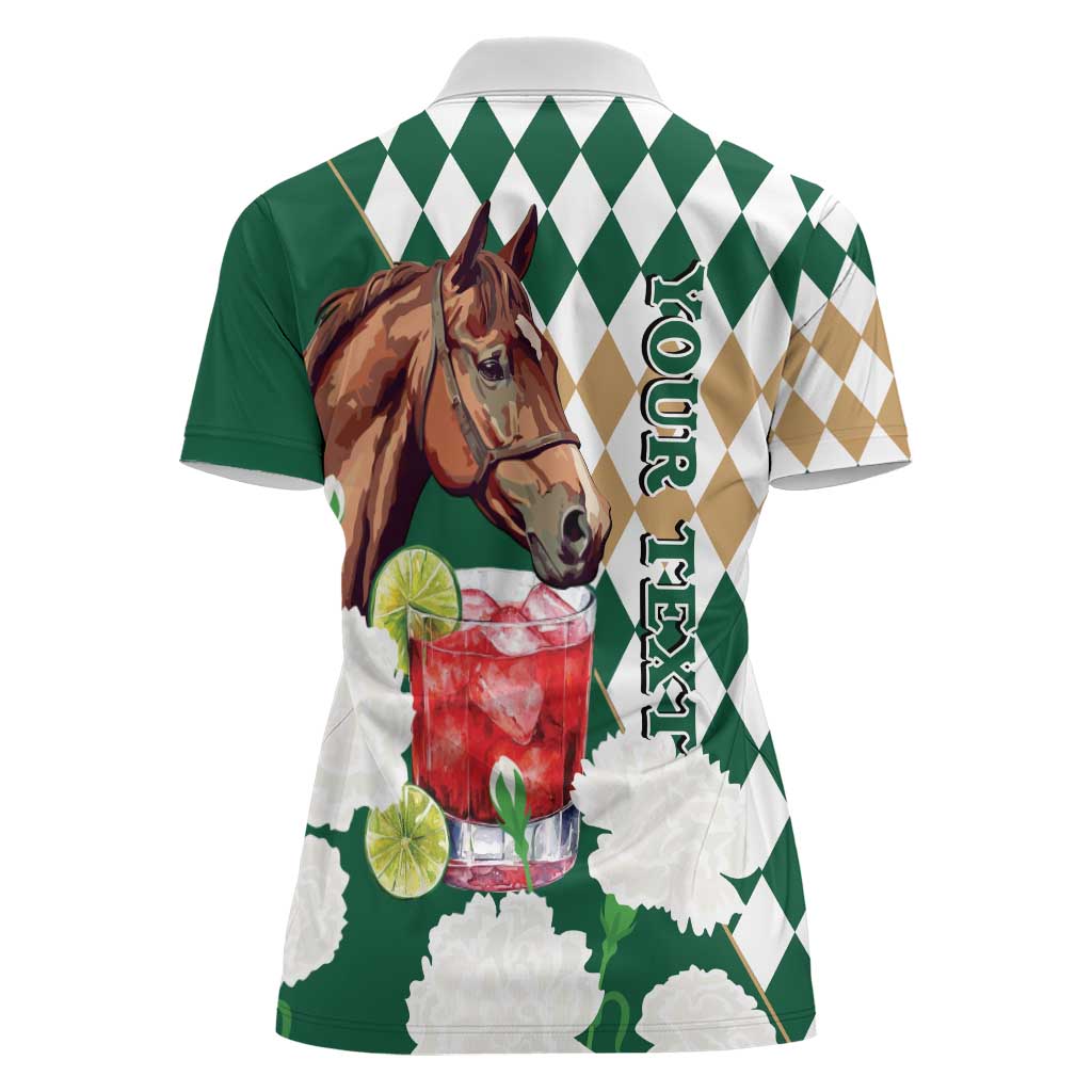 Personalized Belmont Horse Racing Women Polo Shirt Jewel Cocktail With White Carnations