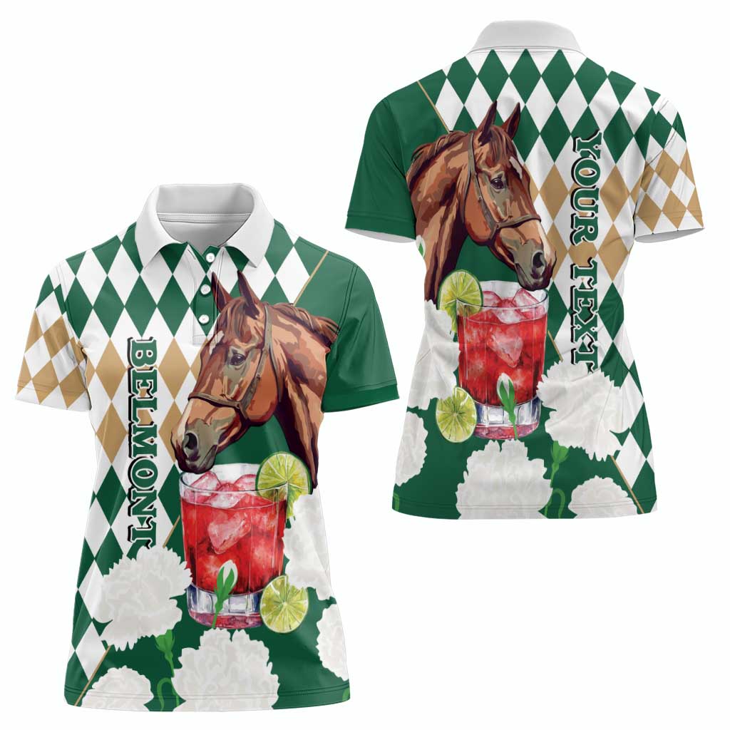 Personalized Belmont Horse Racing Women Polo Shirt Jewel Cocktail With White Carnations