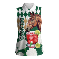 Personalized Belmont Horse Racing Women Sleeveless Polo Shirt Jewel Cocktail With White Carnations