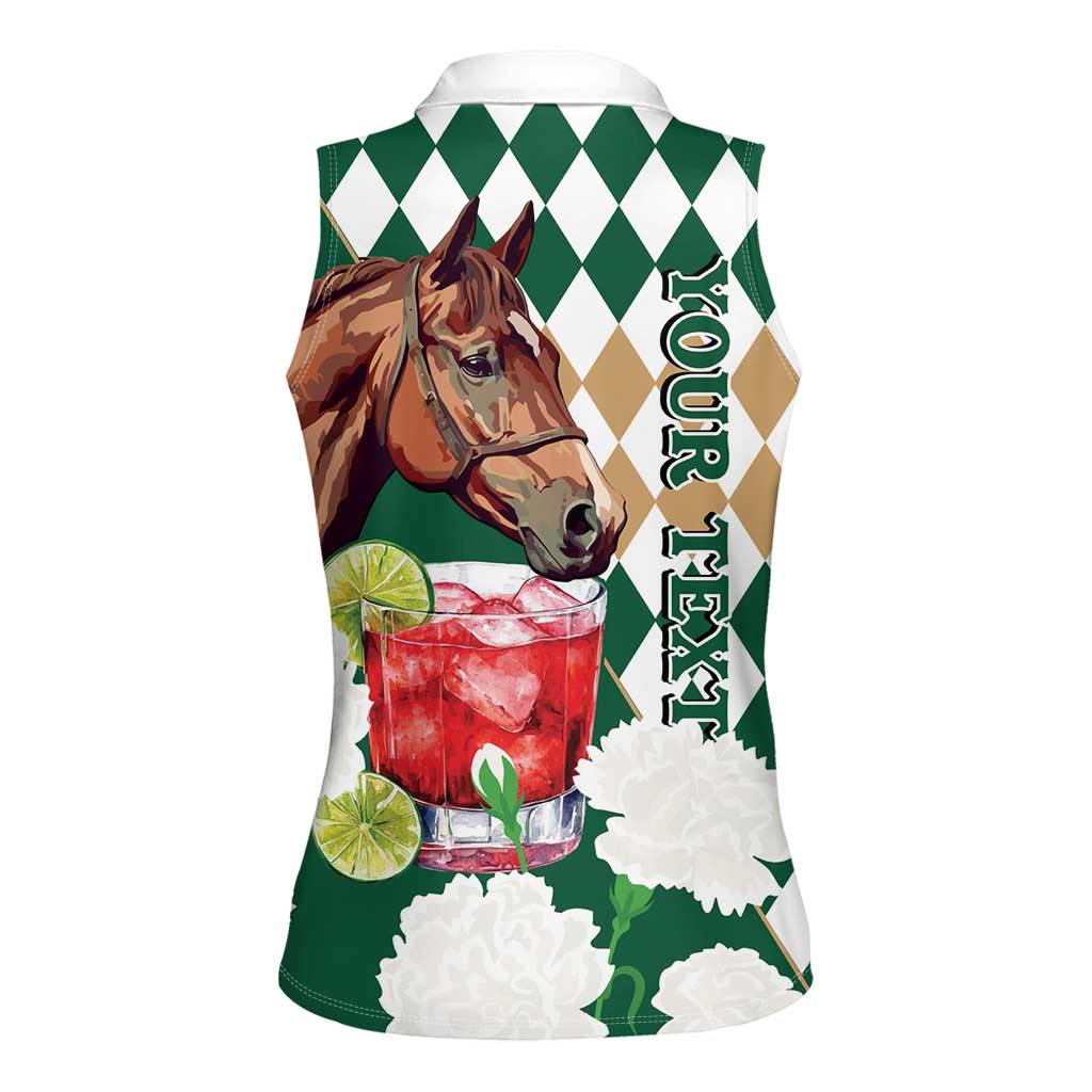 Personalized Belmont Horse Racing Women Sleeveless Polo Shirt Jewel Cocktail With White Carnations