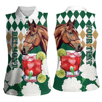 Personalized Belmont Horse Racing Women Sleeveless Polo Shirt Jewel Cocktail With White Carnations