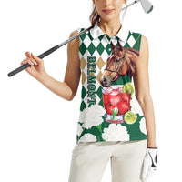 Personalized Belmont Horse Racing Women Sleeveless Polo Shirt Jewel Cocktail With White Carnations