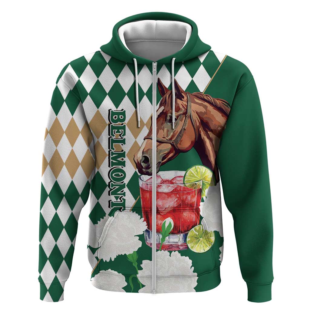 Personalized Belmont Horse Racing Zip Hoodie Jewel Cocktail With White Carnations