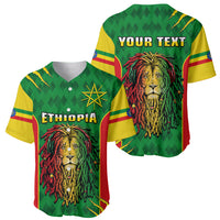 Personalised Ethiopia Baseball Jersey Men's Dreadlock Rasta Lion Headphones - Wonder Print Shop