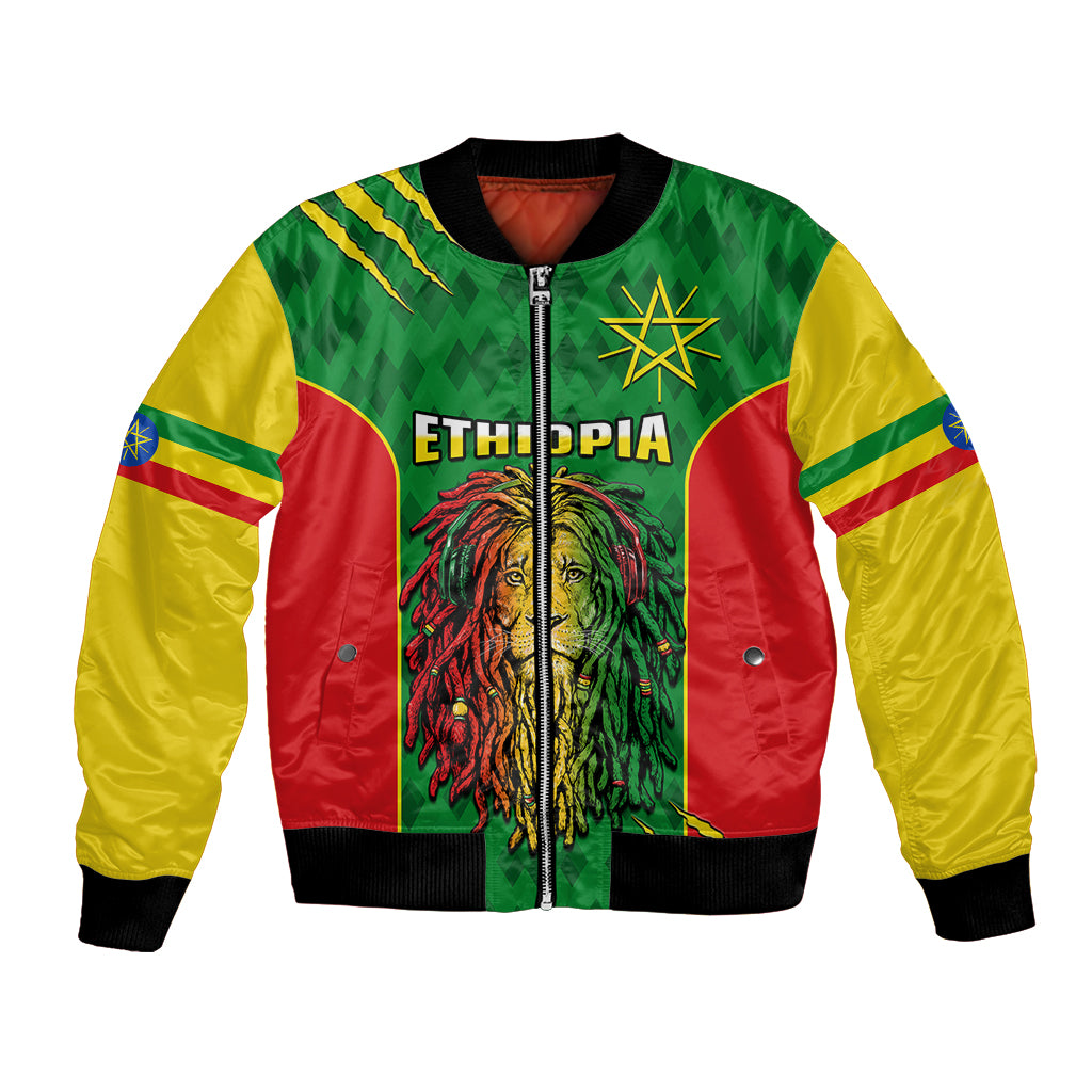 Personalised Ethiopia Bomber Jacket Men's Dreadlock Rasta Lion Headphones - Wonder Print Shop