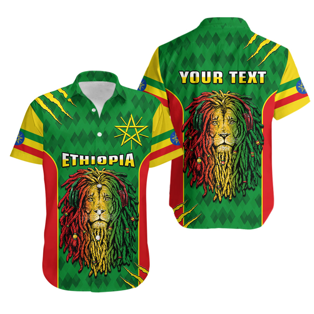 Personalised Ethiopia Hawaiian Shirt Men's Dreadlock Rasta Lion Headphones - Wonder Print Shop