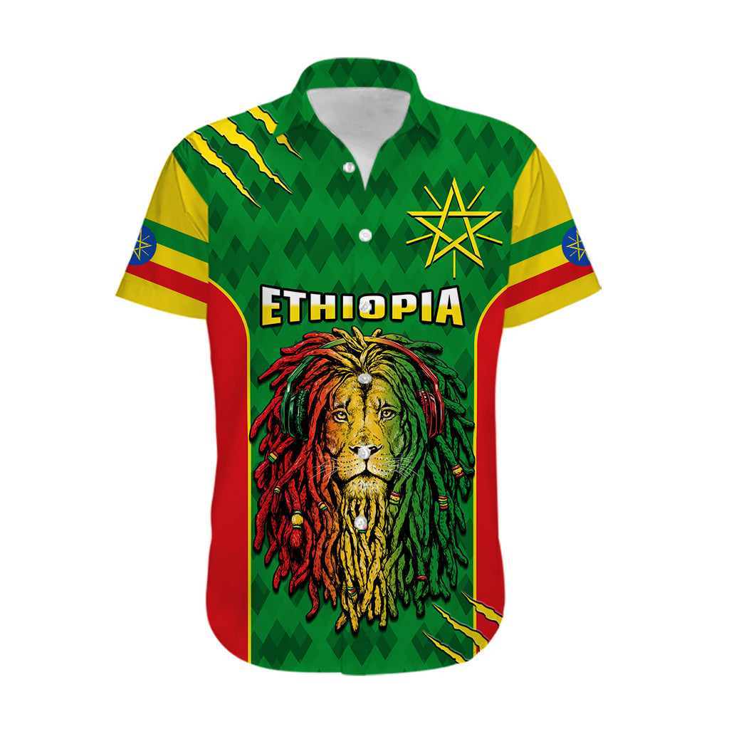 Personalised Ethiopia Hawaiian Shirt Men's Dreadlock Rasta Lion Headphones - Wonder Print Shop