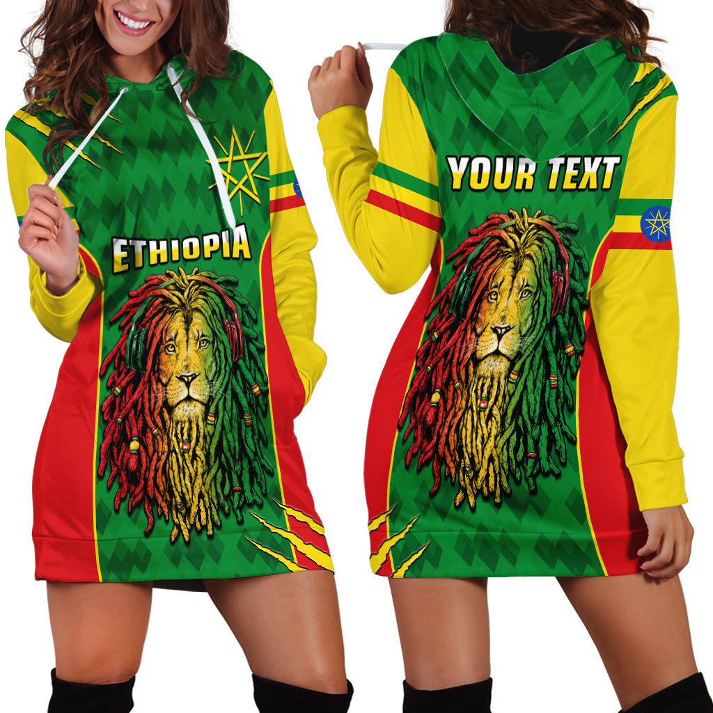 Personalised Ethiopia Hoodie Dress Men's Dreadlock Rasta Lion Headphones - Wonder Print Shop