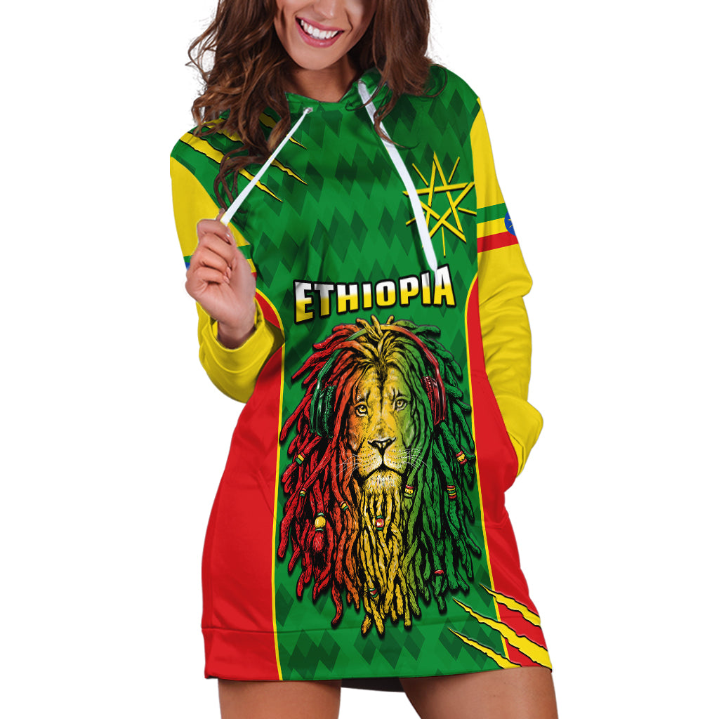 Personalised Ethiopia Hoodie Dress Men's Dreadlock Rasta Lion Headphones - Wonder Print Shop