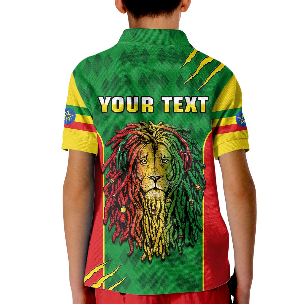 Custom Ethiopia Polo Shirt for Kid Mens Dreadlock Rasta Lion Headphones - Wonder Print Shop
