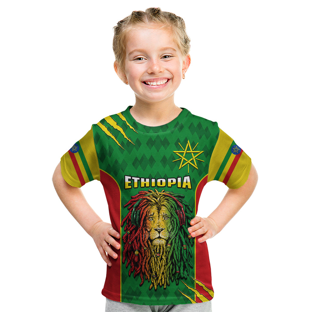 Personalised Ethiopia Kid T Shirt Men's Dreadlock Rasta Lion Headphones - Wonder Print Shop