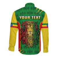 Personalised Ethiopia Long Sleeve Button Shirt Men's Dreadlock Rasta Lion Headphones - Wonder Print Shop