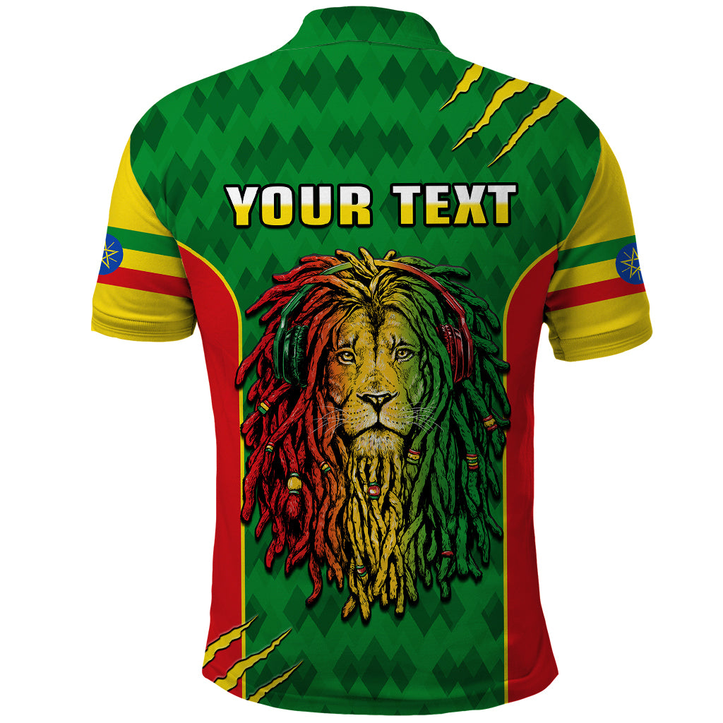 Custom Ethiopia Polo Shirt Mens Dreadlock Rasta Lion Headphones - Wonder Print Shop