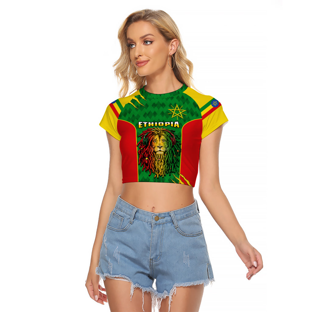 Personalised Ethiopia Raglan Cropped T Shirt Men's Dreadlock Rasta Lion Headphones - Wonder Print Shop