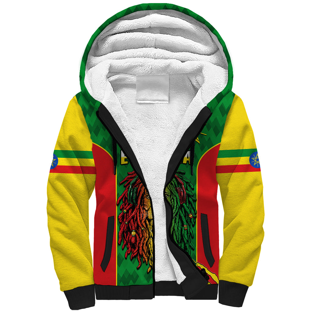 Personalised Ethiopia Sherpa Hoodie Men's Dreadlock Rasta Lion Headphones - Wonder Print Shop