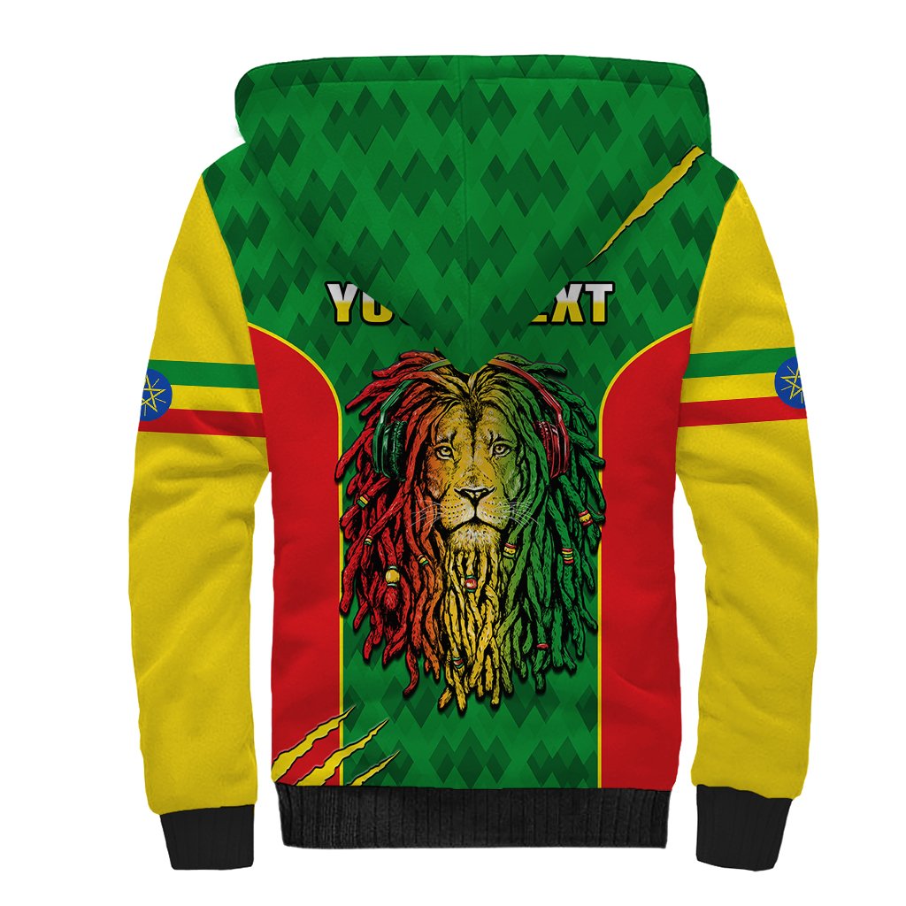 Personalised Ethiopia Sherpa Hoodie Men's Dreadlock Rasta Lion Headphones - Wonder Print Shop