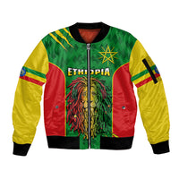 Personalised Ethiopia Sleeve Zip Bomber Jacket Men's Dreadlock Rasta Lion Headphones - Wonder Print Shop